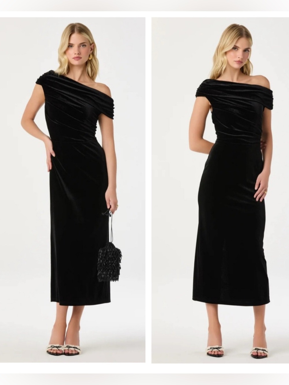 ASTR one shoulder off the shoulder black velvet midi dress XS party holiday